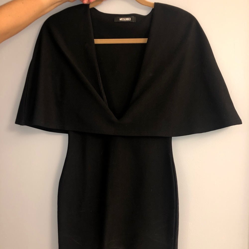 Pretty Little Thing black plunge neck dress